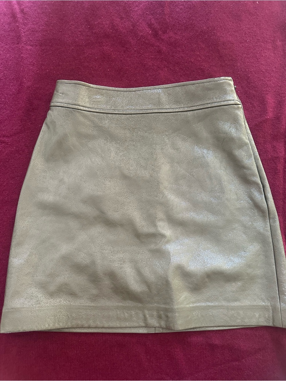 Women's Faux Leather A-Line Skirt - Olive